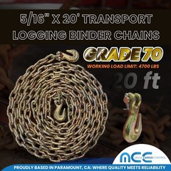 G70 Heavy Duty 5/16″ 3/8″ 1/2″ x 20′ Tow Chain Binder Flatbed Trailer Transport