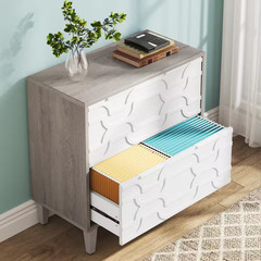 Cindy 2-Drawer White Gray Wood 31.5 In. W Lateral File Cabinet A4/Letter/Legal S