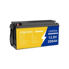 POERUNI 12V 200Ah LiFePO4 Deep Cycle Lithium Battery for RV Off-grid Solar NEW