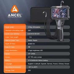 ANCEL 1080P 2-Way 210° Articulating Borescope 3.9mm Industrial Endoscope Camera