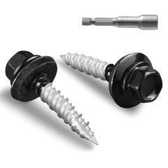 Metal Roofing Screws #10 × 1 Inch, 80Pcs Black Ruspert Coating Hex Head Roofing