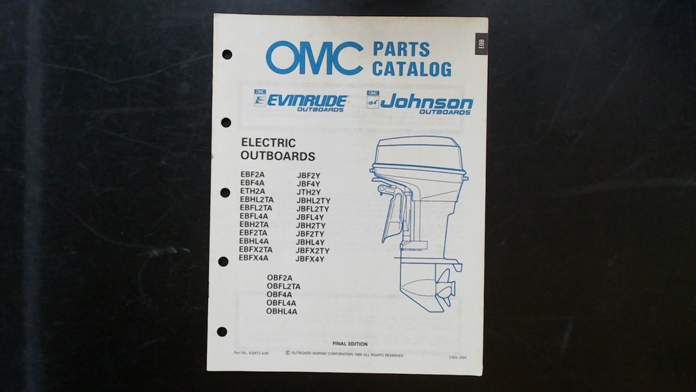 OMC Evinrude Johnson Electric Outboards Parts Catalog 432873 1989