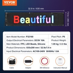 VEVOR 32.9″x8″ Programmable LED Sign Scrolling Display Board P5 Full Color
