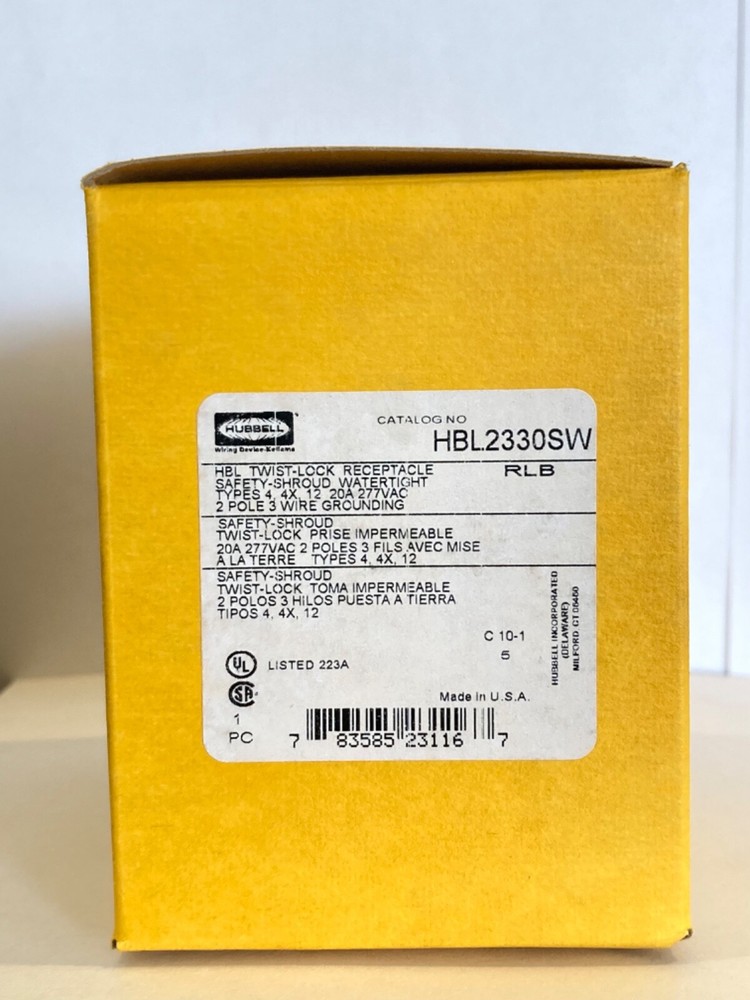 HBL2330SW HUBELL 20A Watertight Locking Receptacle 2P 3W 277Vac