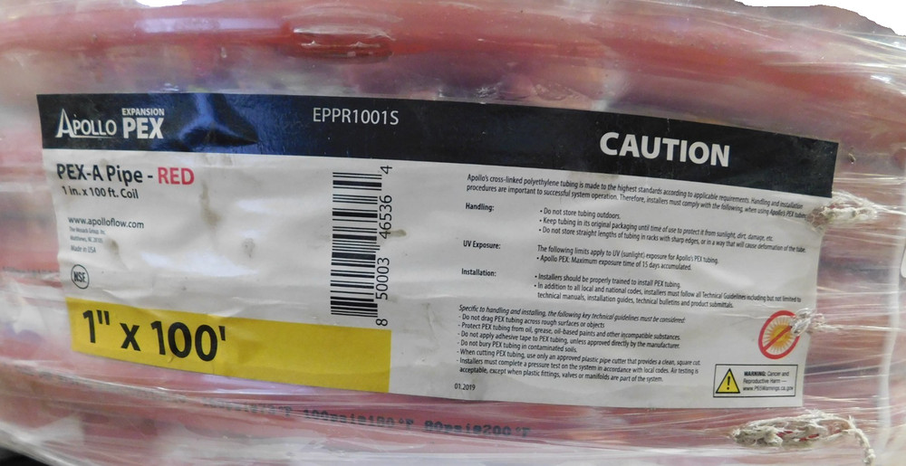 Apollo EPPR1001S 1 in. x 100 ft. Coil- Red PEX-A Expansion Pipe in Solid