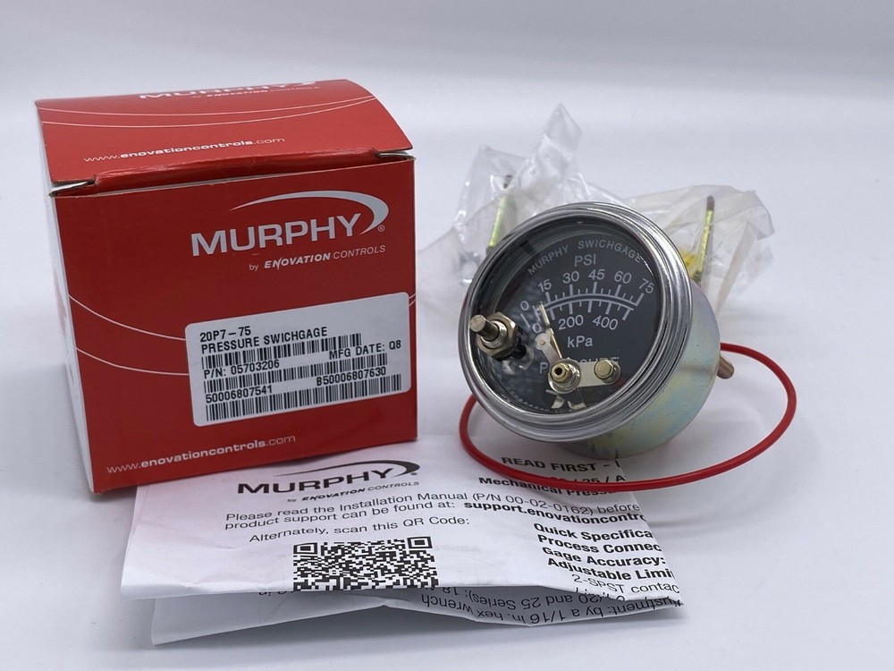 20P7-75 Murphy Oil Pressure Gauge, 0-75 PSI with Lockout (05703206)