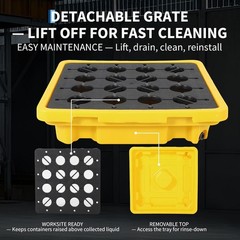 2X Drum Spill Containment Pallet with Drain Outlet, Leakproof Stackable Tray US