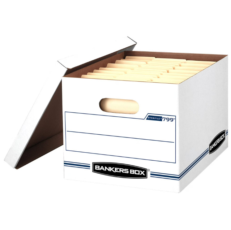 Bankers Box Basic Duty Letter/Legal File Storage Box with Lids, 10 Pack, White
