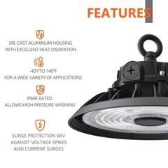 2 PACK 150W UFO LED High Bay Warehouse Light Dimmable Grade Shop Light Fixtures