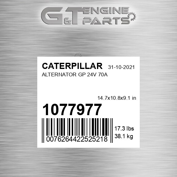 1077977 ALTERNATOR GP 24V 70A fits CATERPILLAR (NEW AFTERMARKET)