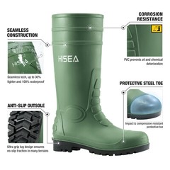 HISEA Men’s Boots Steel Toe Safety Work Boots Muck Mud Farm Gardening Rain Boots