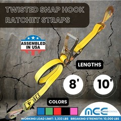 USA 2″ x 8′ 10′ Ratchet Strap w/Snap Hook for Car Hauler Flatbed Trailer Wrecker