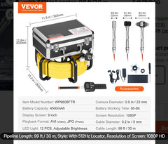 VEVOR Sewer Camera with 512Hz Locator, 98 ft/30 m (Open Box)