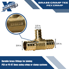 10 PIECES 3/4″ X 3/4″ X 1/2″ PEX TEE BRASS CRIMP FITTINGS ( LEAD FREE )