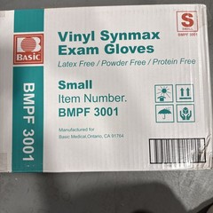 ( LOT OF 2 ) Basic Vinyl Synmax Exam Gloves ( 100 gloves each ) SMALL BMPF3001