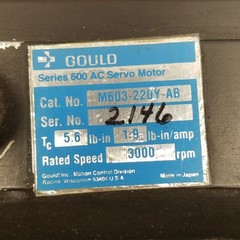 Gould M603-220Y-AB Series 600 AC Servo Motor, 3000RPM, 1/2″ Shaft – USED