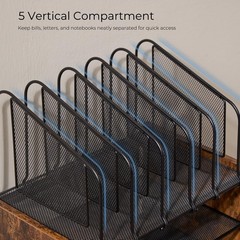 Wooden Desk Organizer, 4-Tier Mesh Desk Organizer with Drawer, Tray & 5 Verti…