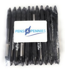 30ct Lot Misprint Click Pens MAXGLIDE Hub Pen: BLACK Barrel Thick Rubber Grip