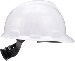MSA WHITE V Gard ANSI OSHA Construction Safety HARD HAT 4 PT Ratchet Suspension