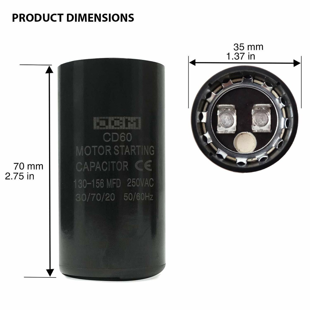 130-156 uF MFD 250V VAC Motor Start Capacitor Round 35x70mm CD60 AC Starting