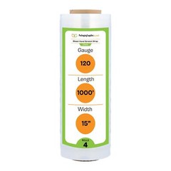 4 Rolls 15″ x 1000′ (120 Gauge) Blown Stretch Film Hand Shrink Wrap – Clear