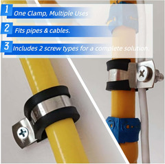 60 Pcs Cable Clamps Kit, 304 Stainless Steel Wire Clamps with Rubber Cushion