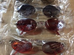 NEW ASSORTED BOX OF SUNGLASSES SUN GLASSES SET OF 11 GLASS COLORED SMALL LENS