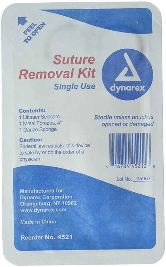 Dynarex Suture Removal Kit Littauer Scissors Gauze Sponge 4″ Metal Forceps Tray