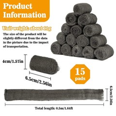 Steel Wool For Mice Control 15PCS Fine Steel Wool Pads Steel Wool Fill Roll Extr