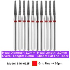 10pc Dental High Speed Diamond Burs Flat End Taper Friction Grip Polishing Burs