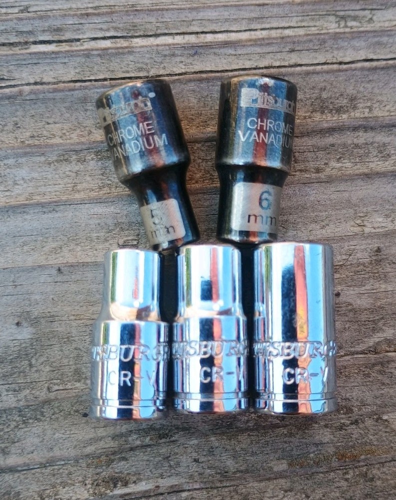 5 Pittsburgh 1/4″ Drive Sockets 6 Point 5mm 6mm 6mm 7mm 9mm