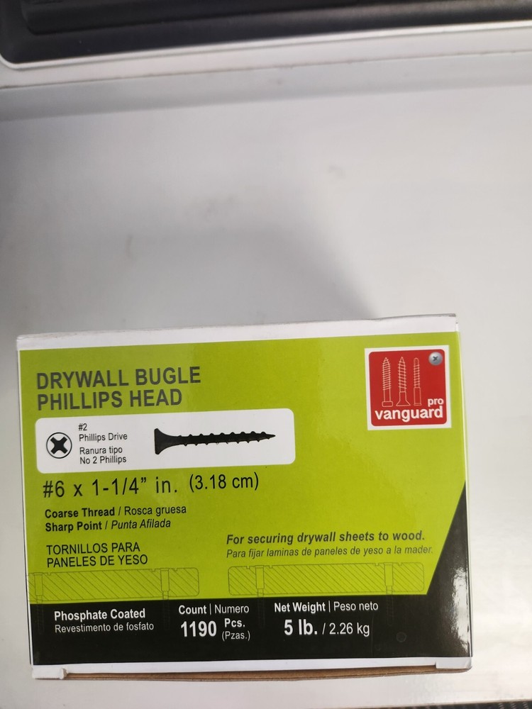 # 6 x 1-1/4″ Drywall Screws, Phillips ,Coarse, Sharp Point, Black Phosphate, 5LB