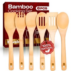 Riveira Bamboo Cooking Spoons 6-Piece – Wooden Cooking Utensils Set with Wooden