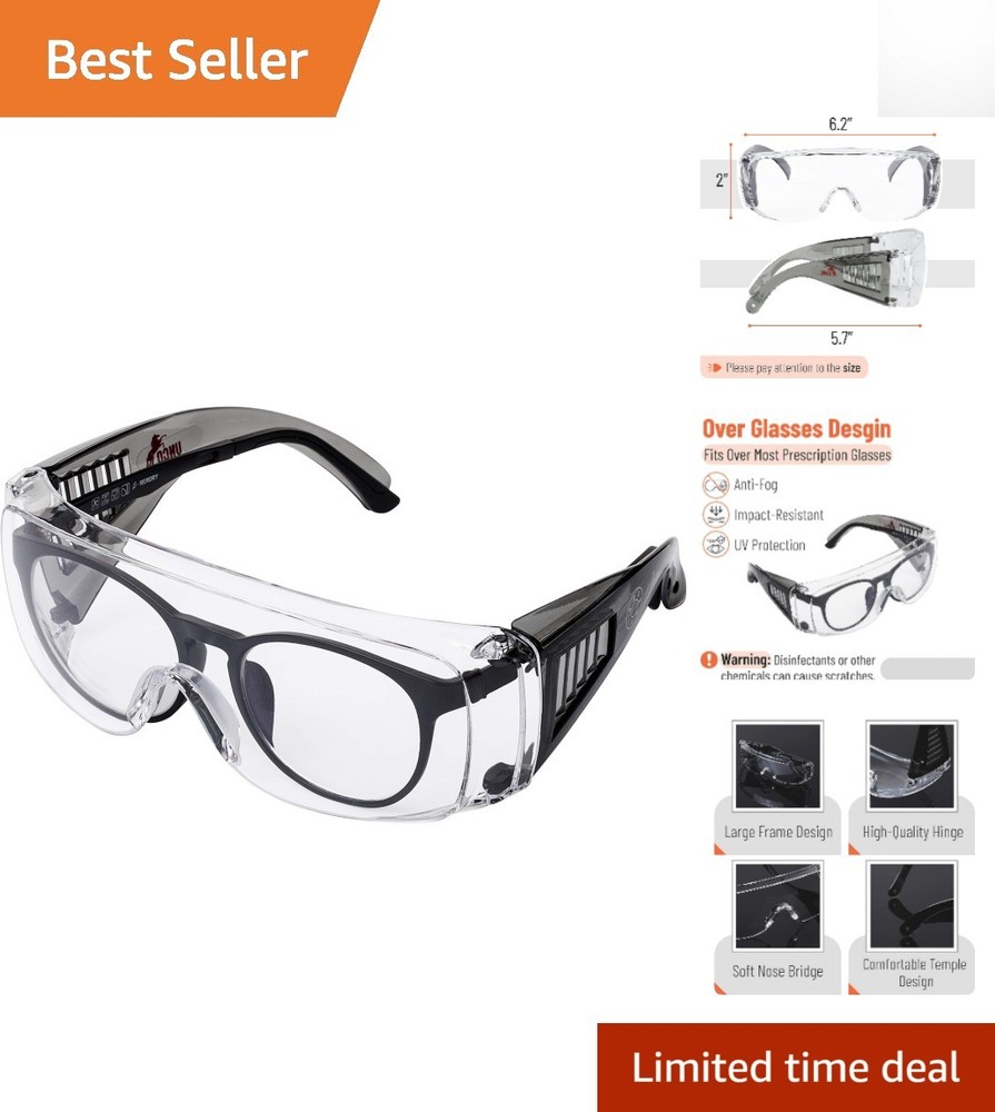 Contemporary Over Glasses Safety Goggles with Anti-Fog Lens – Lightweight Fit