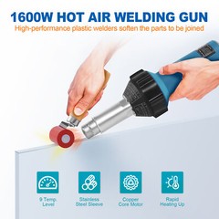 1600W Hot Air Torch Plastic Welding Gun Welder Pistol w/ Roller & 4 Nozzles