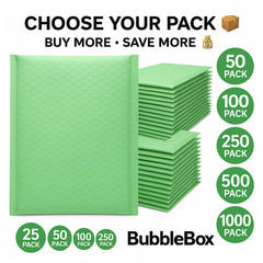 Poly Bubble Mailers Green #0 6.5×10 Self Seal Padded Shipping Envelopes