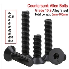 M2 M2.5 M3 M4 M5 M6-M12 High Tensile 10.9 Countersunk Screws Allen Socket Bolts