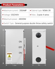 200 Amp Transfer Switch, 48000W General-Duty Double-Throw Safety Switch
