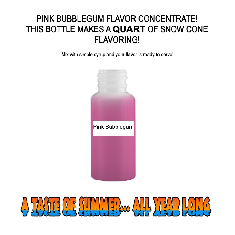 PINK BUBBLEGUM MIX SNOW CONE/SHAVED ICE FLAVOR CONCENTRATE MAKES 1 QUART