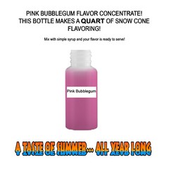 PINK BUBBLEGUM MIX SNOW CONE/SHAVED ICE FLAVOR CONCENTRATE MAKES 1 QUART