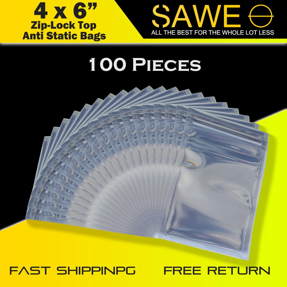 100 x Anti Static Shielding ESD Bag 4″ x 6″ Zip Lock Reclosable 10x15CM