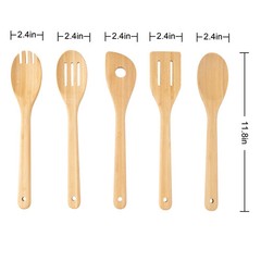 Mainstays 5 Pack Bamboo Cooking Spoons, Essential Kitchen Utensil Set