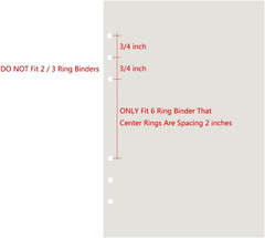 6-Ring A6 Binder/Planner Refill Paper, 6 Hole,6 3/4 X 4 1/8 Inches Refillable Wh