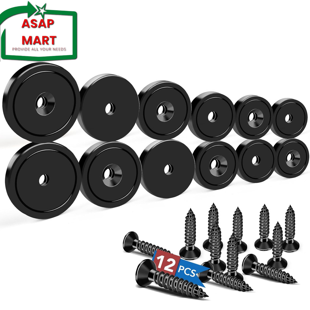 LOVIMAG Strong Neodymium Cup Magnets, 3 Sizes, 12Pcs Black Heavy Duty with Count