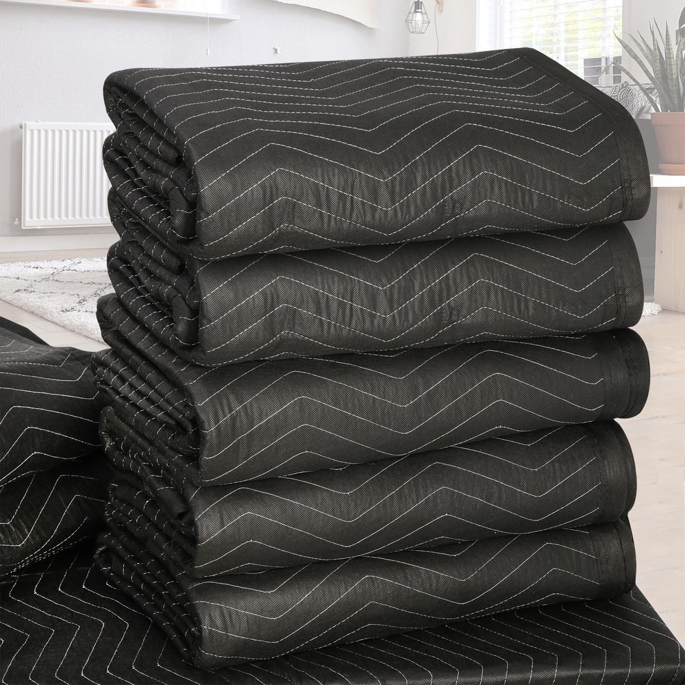 6 Pack Moving Blankets 80″ x 72″ Pro Economy Black Shipping Furniture Pads