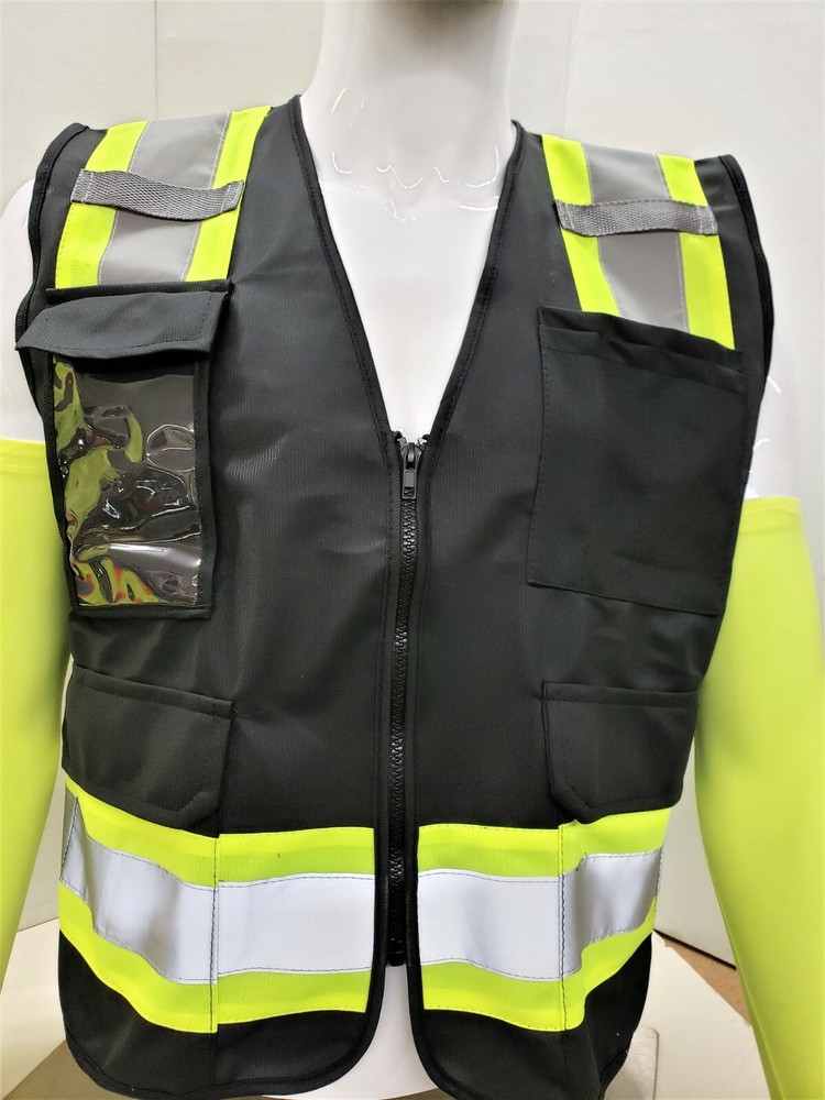 FX Two Tone Black Safety Vest with 4 Front Pocket Small to 2XL