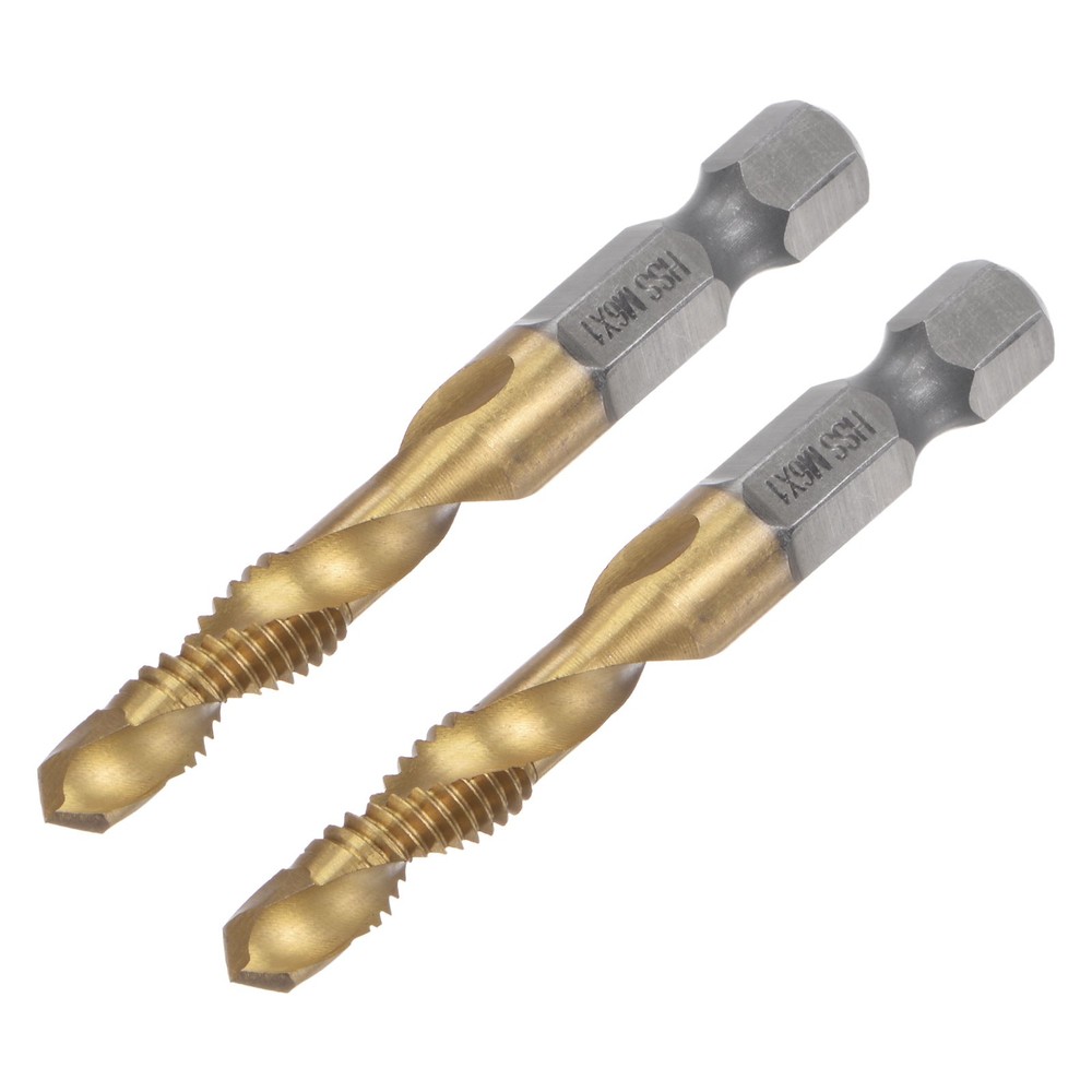 1/4″ Hex Shank M6 x 1 Metric Titanium Coated High Speed Steel Spiral Flute 2pcs