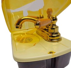 Bel-Air Solid Brass Bathroom Sink Faucet Gold Wood Handles Pop-Up Drain NOS Vtg