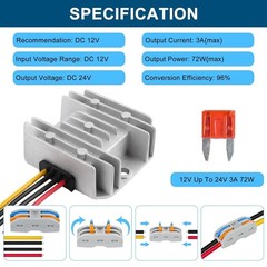 DC 12V Step Up to 24V 3A 72W Converter DC Voltage Regulator Booster with Fuse