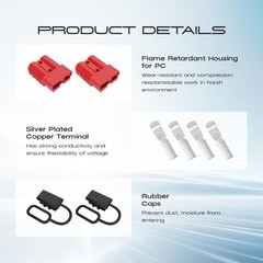 8 Pcs 6-10 Gauge Anderson Connector Plug 50A 12-36V Battery Quick Connector Red